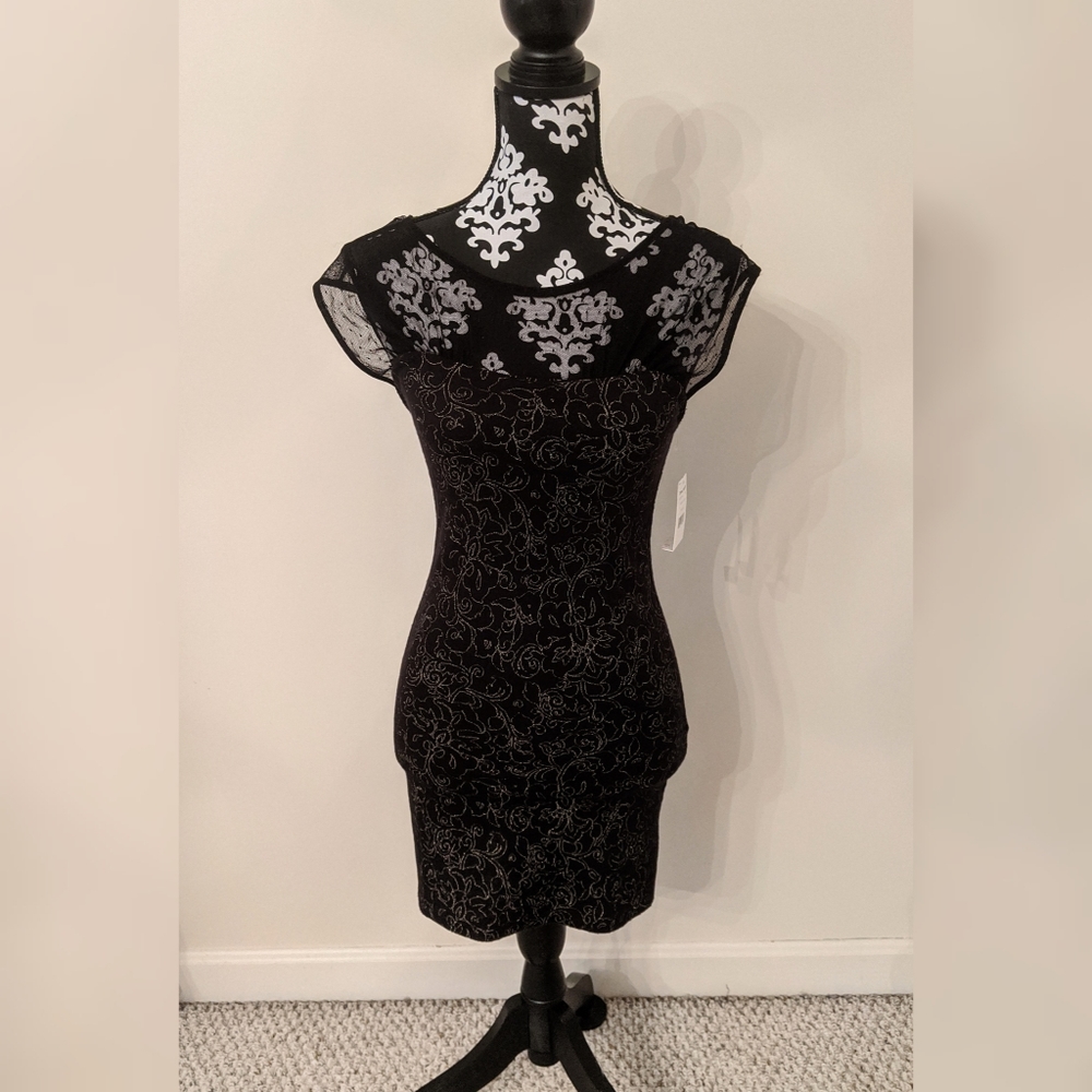 NWT Free People black and gold fitted dress